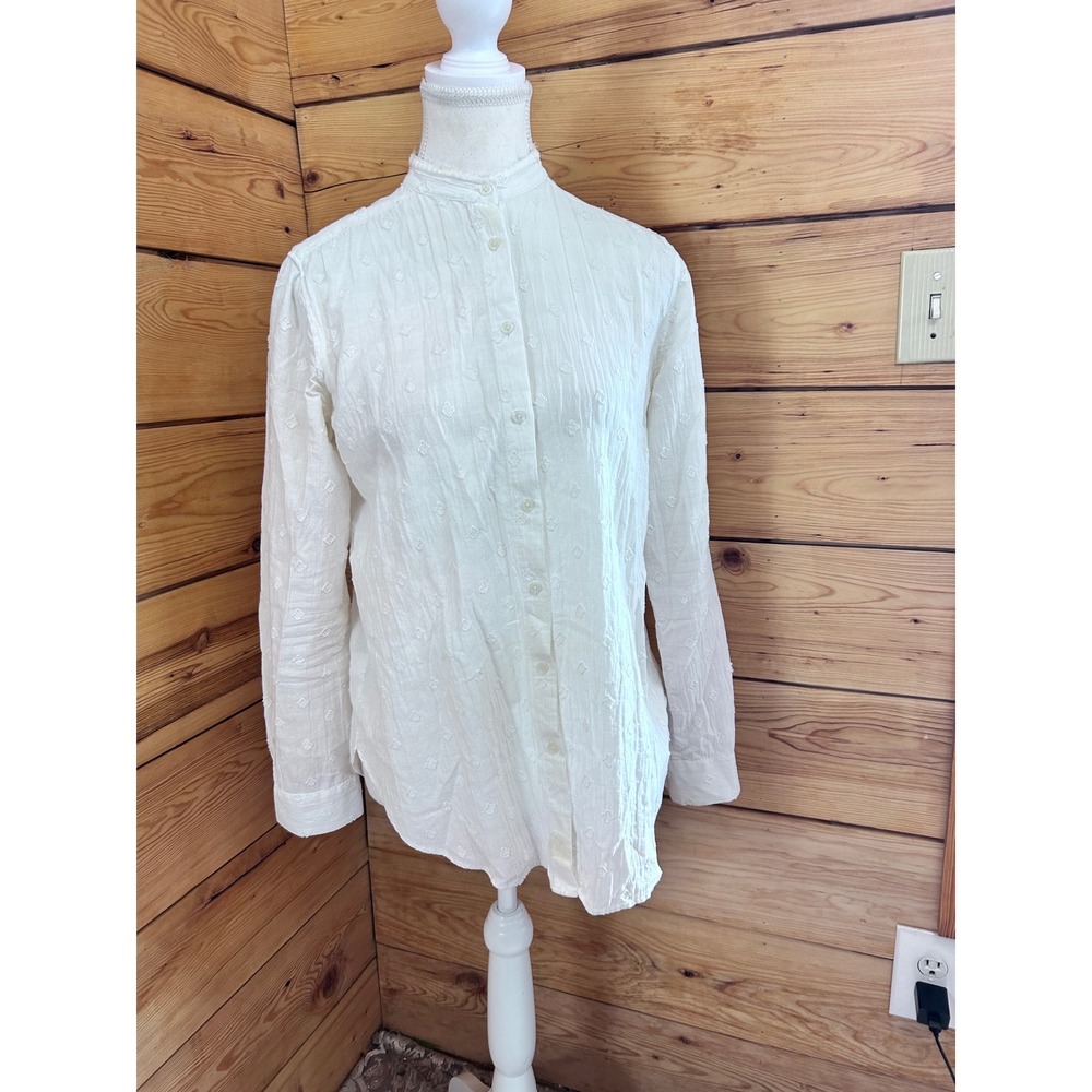 White Swiss Dot Cotton Button Blouse Cottagecore Victorian Romantic Large Vintag